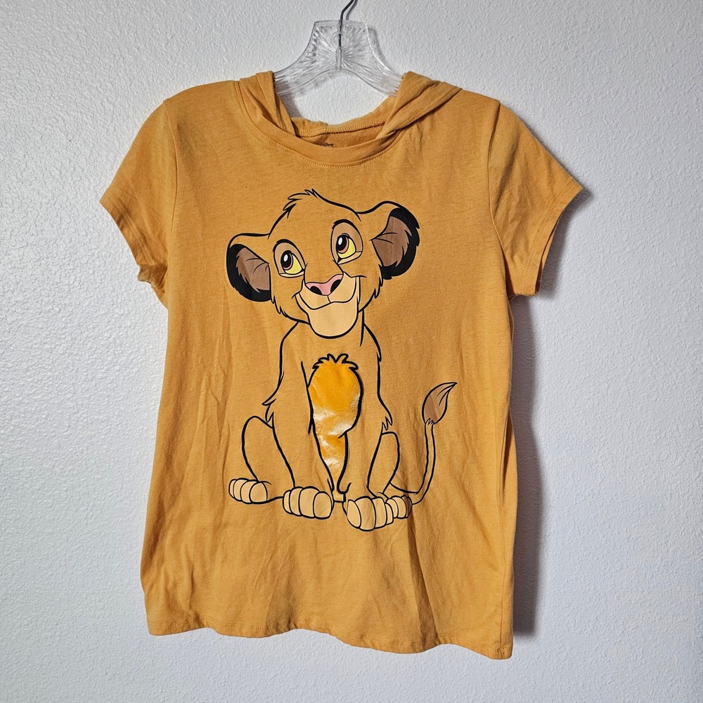 Disney The Lion King Simba Hooded TShirt Yellow Short Sleeve Juniors Large 11-13